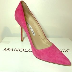 Manolo Blahnik BB 10cm suede hot pink pumps